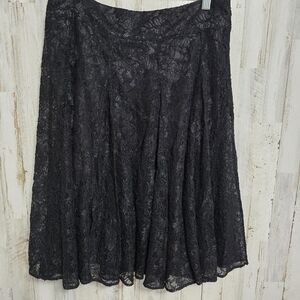 Grace Elements Victoria Black Romantic Pleated Sheer Floral Lace Skirt Size 6